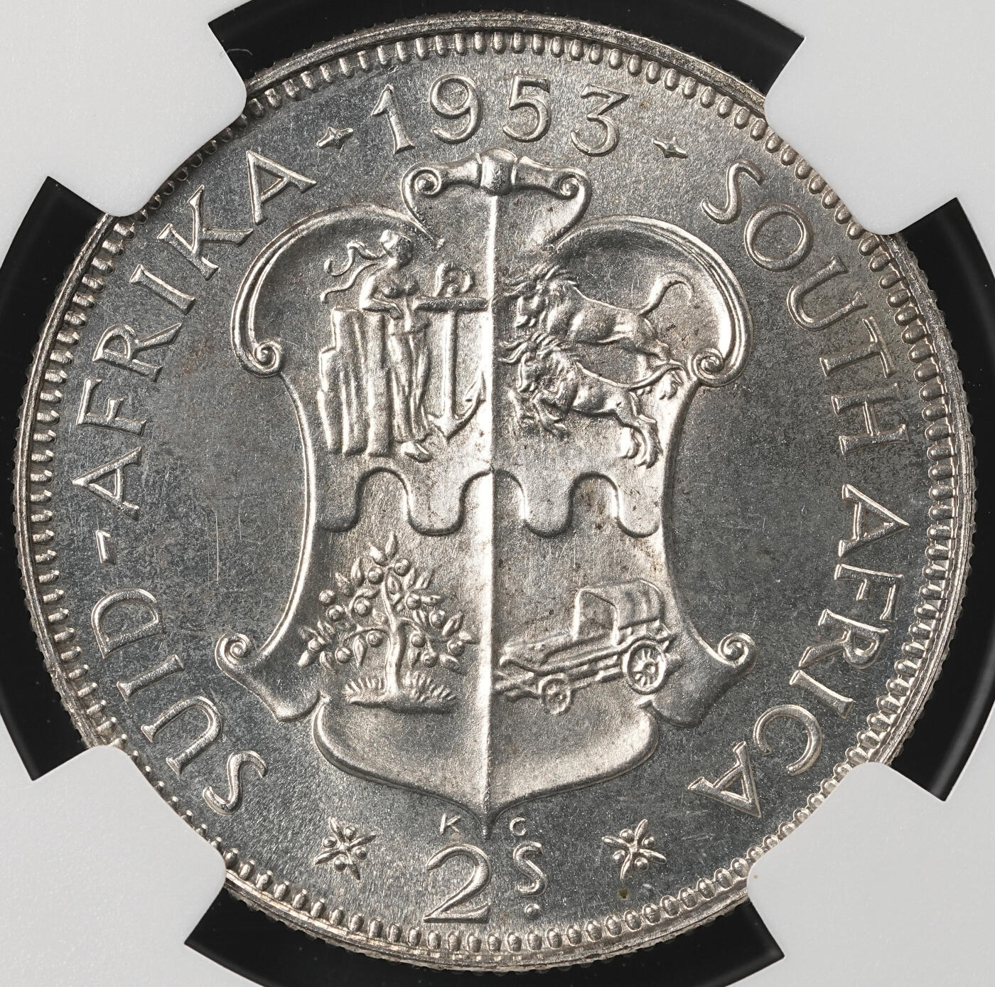 修遠堂世界钱币第五十三期 全场包邮 NGC PF66 1953年南非2先令精制银币 仅铸造5000枚