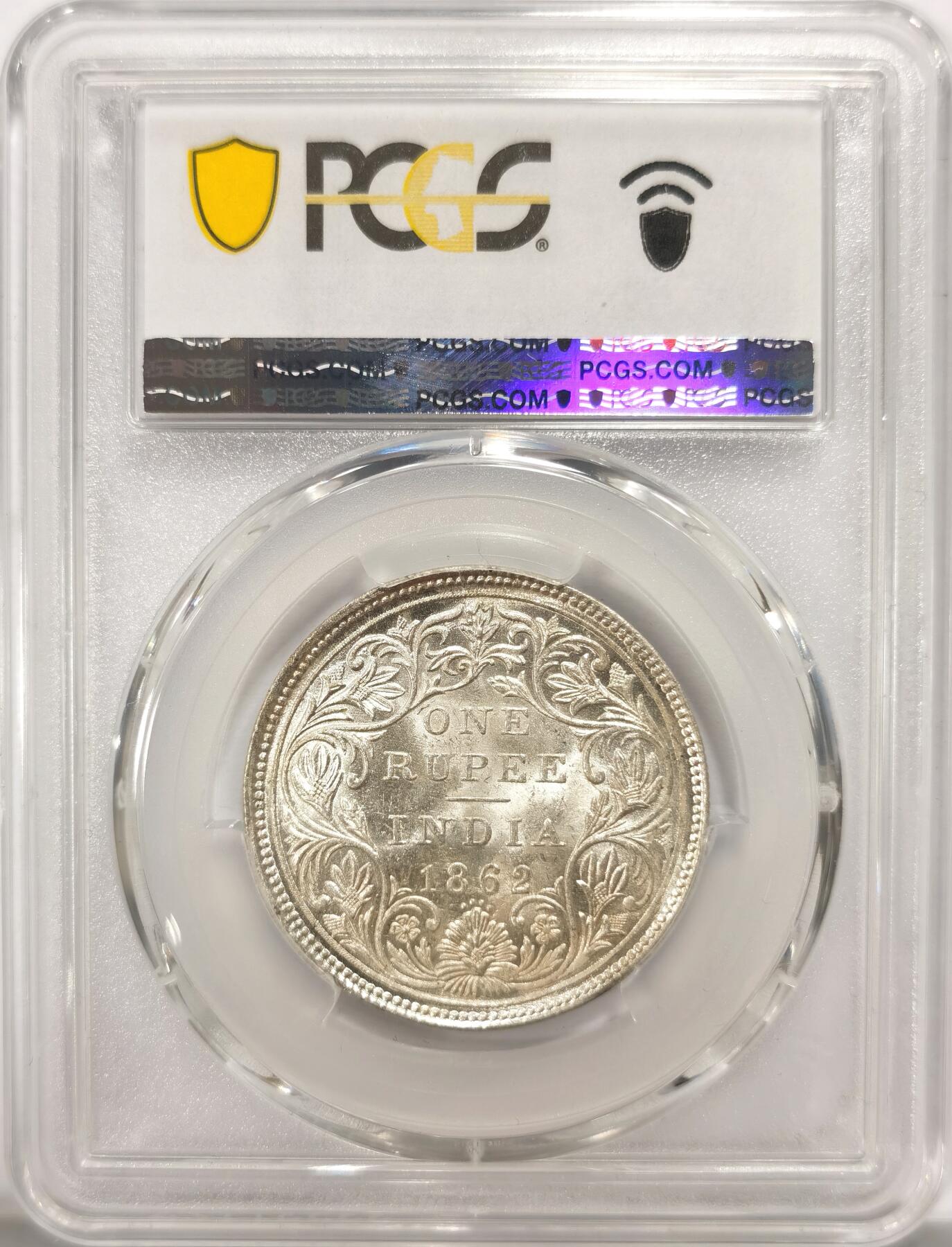 博洋堂世界钱币拍卖第106期（全场包邮） PCGS MS62 英属印度1862年维多利亚1卢比银币，少见四点版