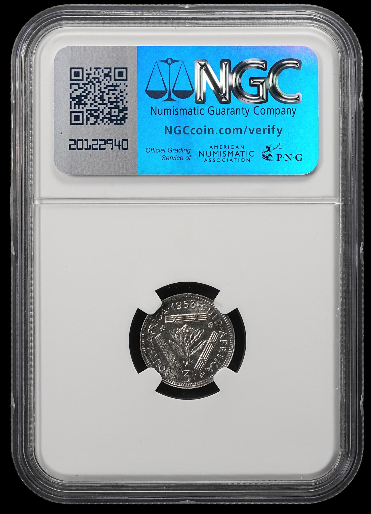 修遠堂世界钱币第五十三期 全场包邮 NGC PF66 1953年南非3便士精制银币 仅铸造5000枚