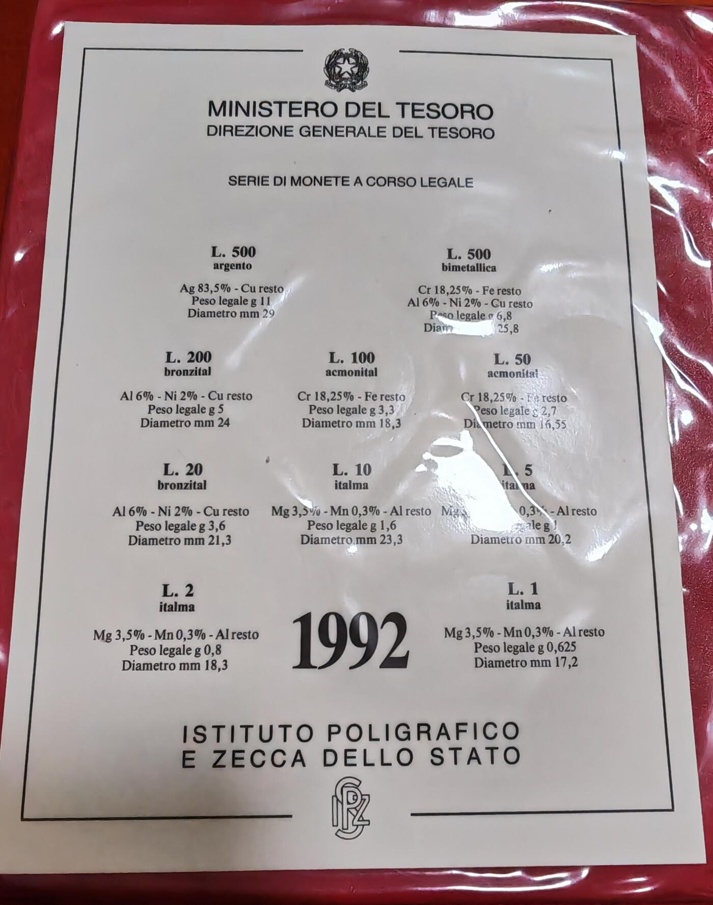 长老汇龙年精选第四十场拍卖 1992意大利11枚套币，含银币两枚，卡装