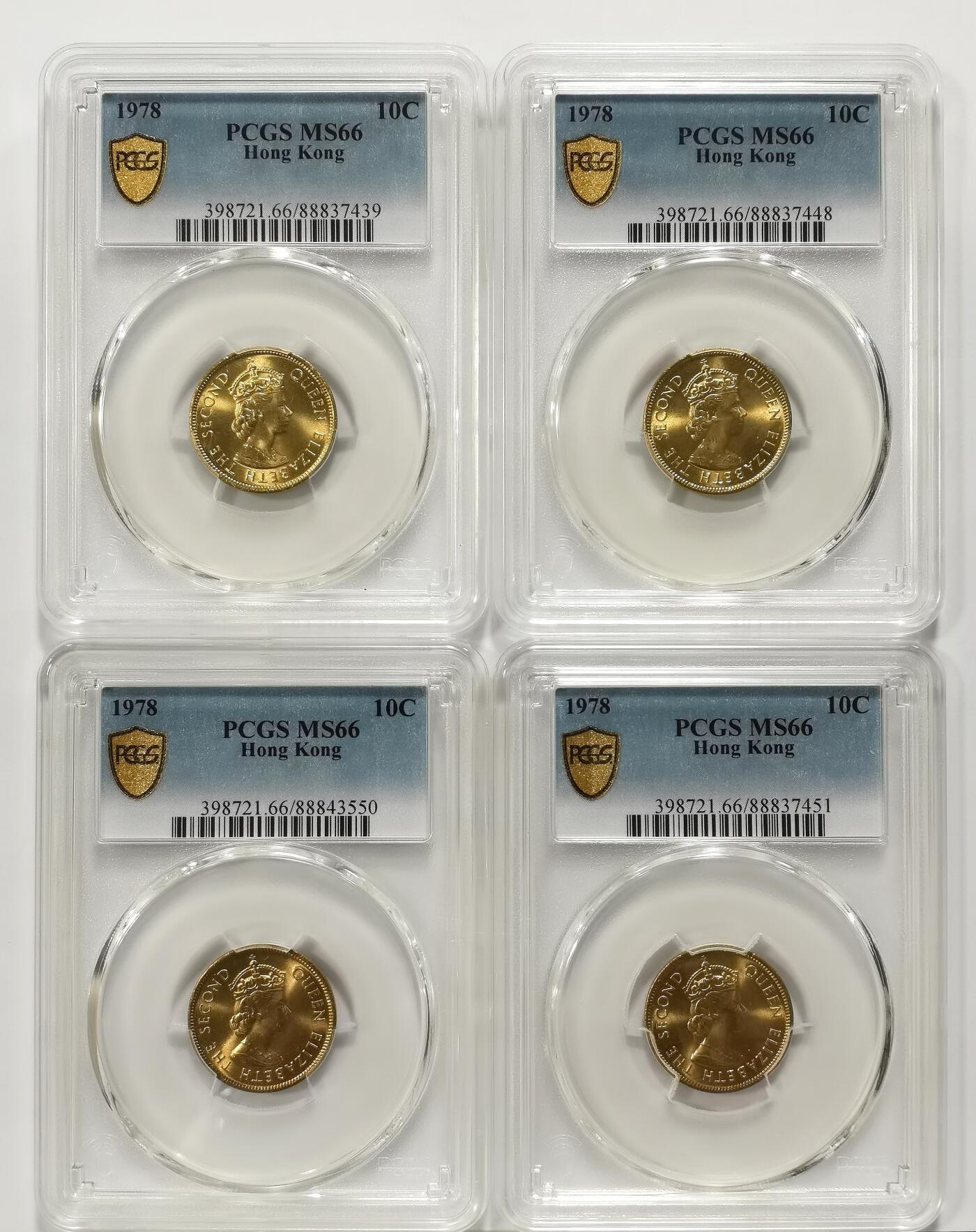 博洋堂世界钱币拍卖第106期（全场包邮） PCGS MS66 香港1978年维多利亚二世一毫铜币4枚一组，高分难得