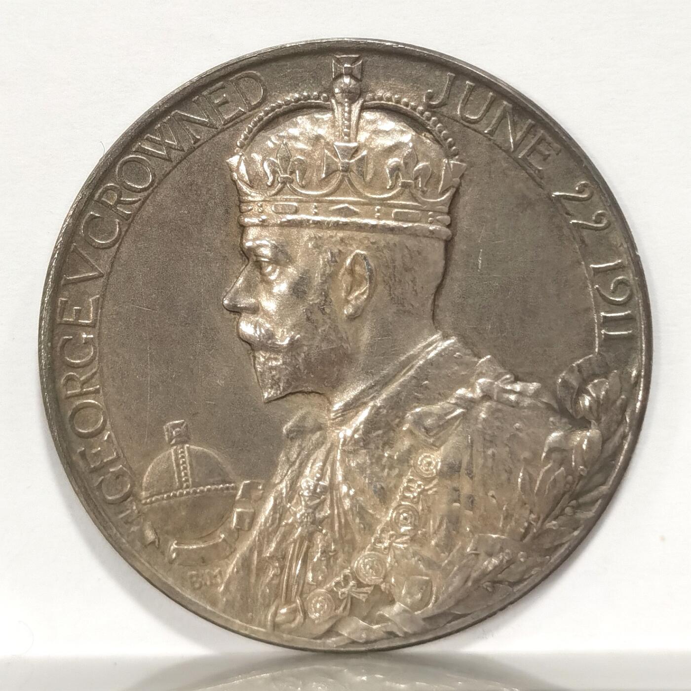 博洋堂世界钱币拍卖第106期（全场包邮） 英国1911年乔治五世加冕纪念银章，原味极美品，带造币厂原始纸袋