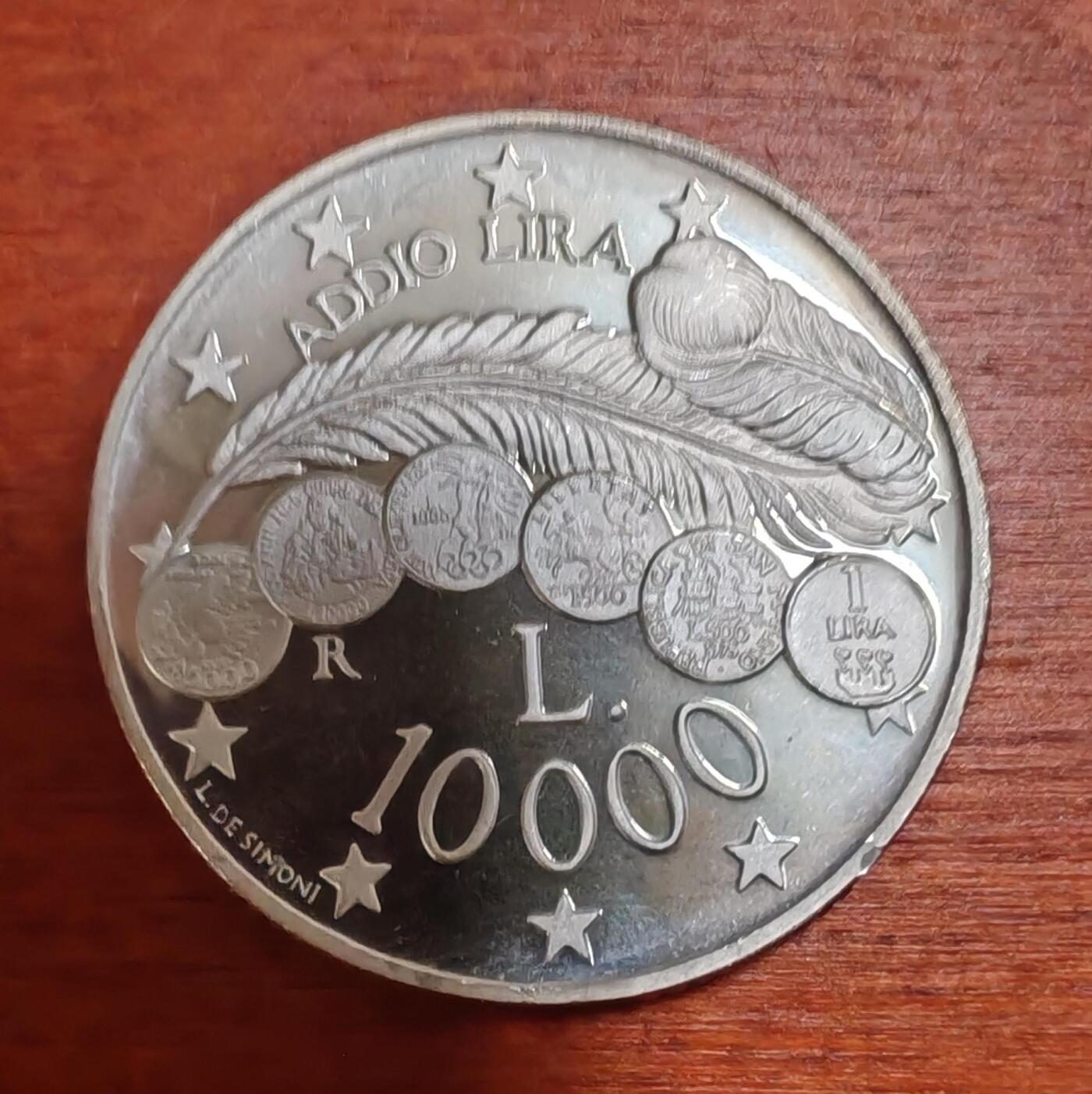 长老汇龙年精选第四十场拍卖 2001圣马力诺再见了“里拉”1000里拉精制银币，币中币，边疑似铸缺