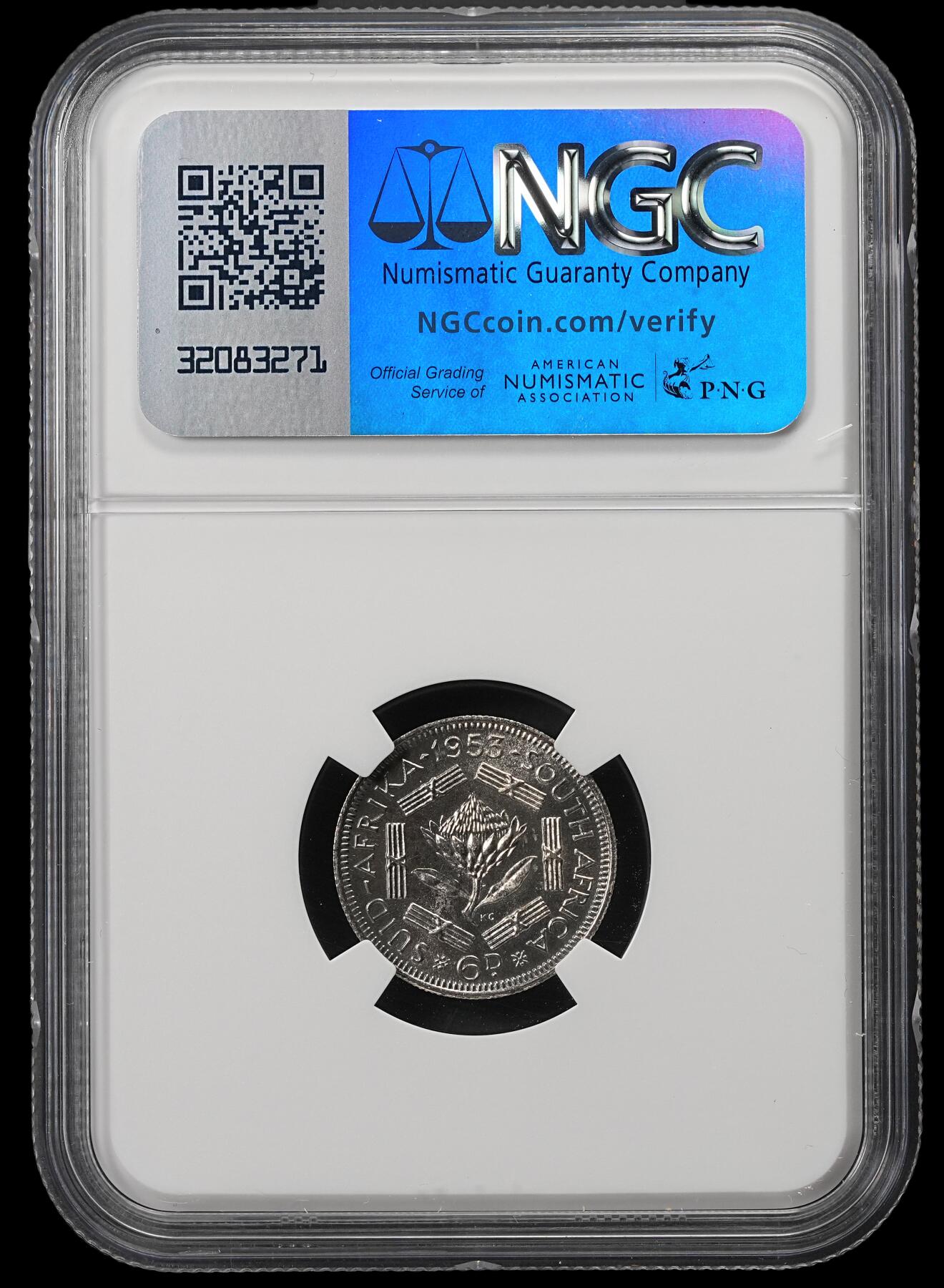 修遠堂世界钱币第五十三期 全场包邮 NGC PF66 1953年南非6便士精制银币 仅铸造5000枚