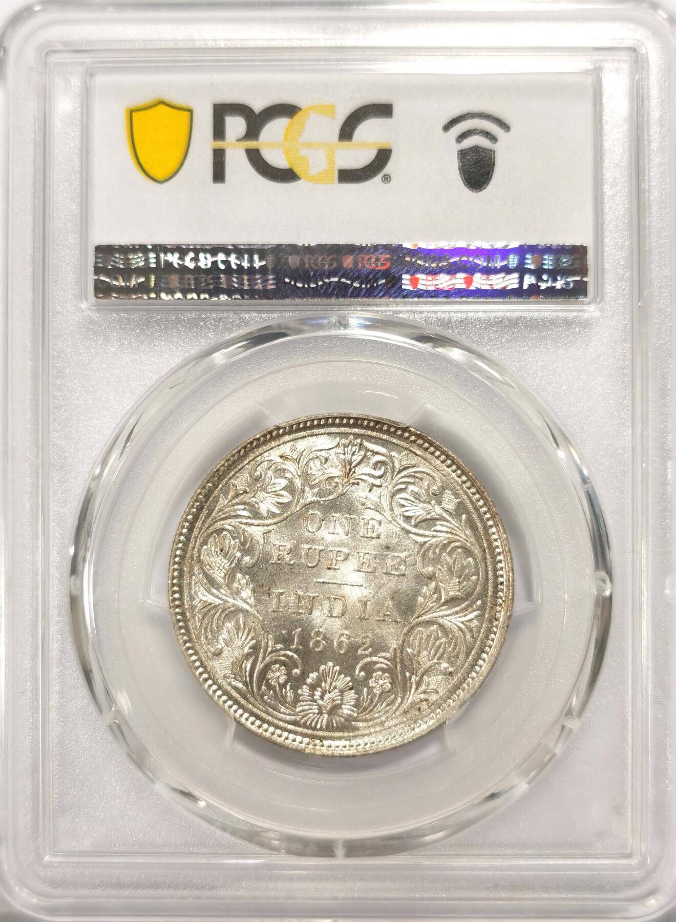 博洋堂世界钱币拍卖第106期（全场包邮） PCGS MS63 英属印度1862年维多利亚1卢比银币，少见BU高分