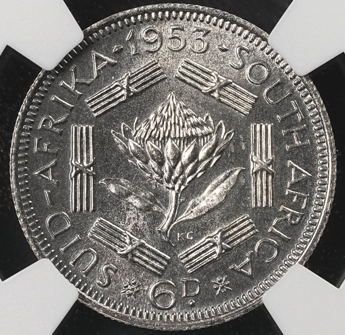 修遠堂世界钱币第五十三期 全场包邮 NGC PF66 1953年南非6便士精制银币 仅铸造5000枚