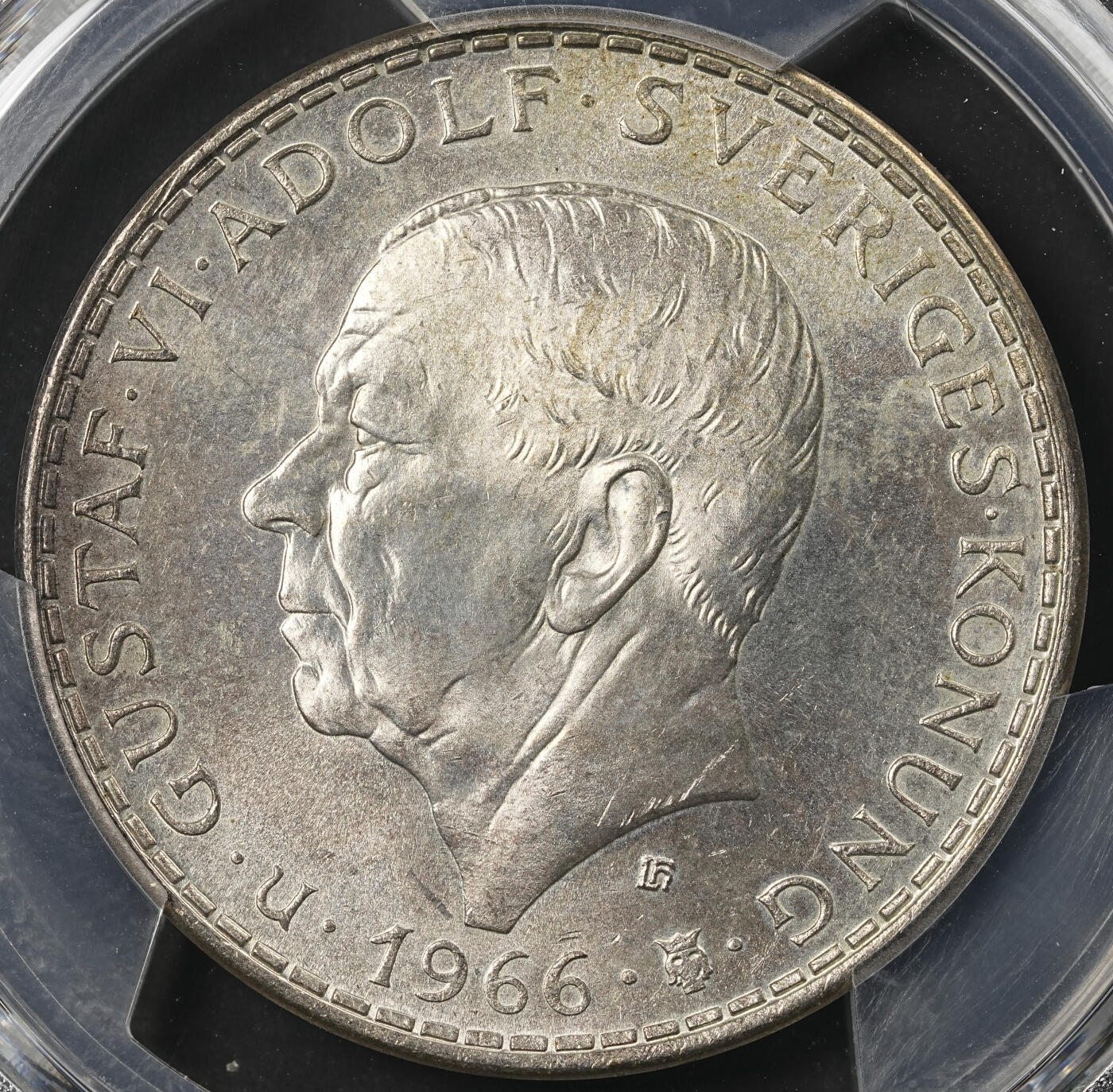修遠堂世界钱币第五十三期 全场包邮 PCGS MS65 1966年瑞典宪法改革100周年纪念5克朗银币