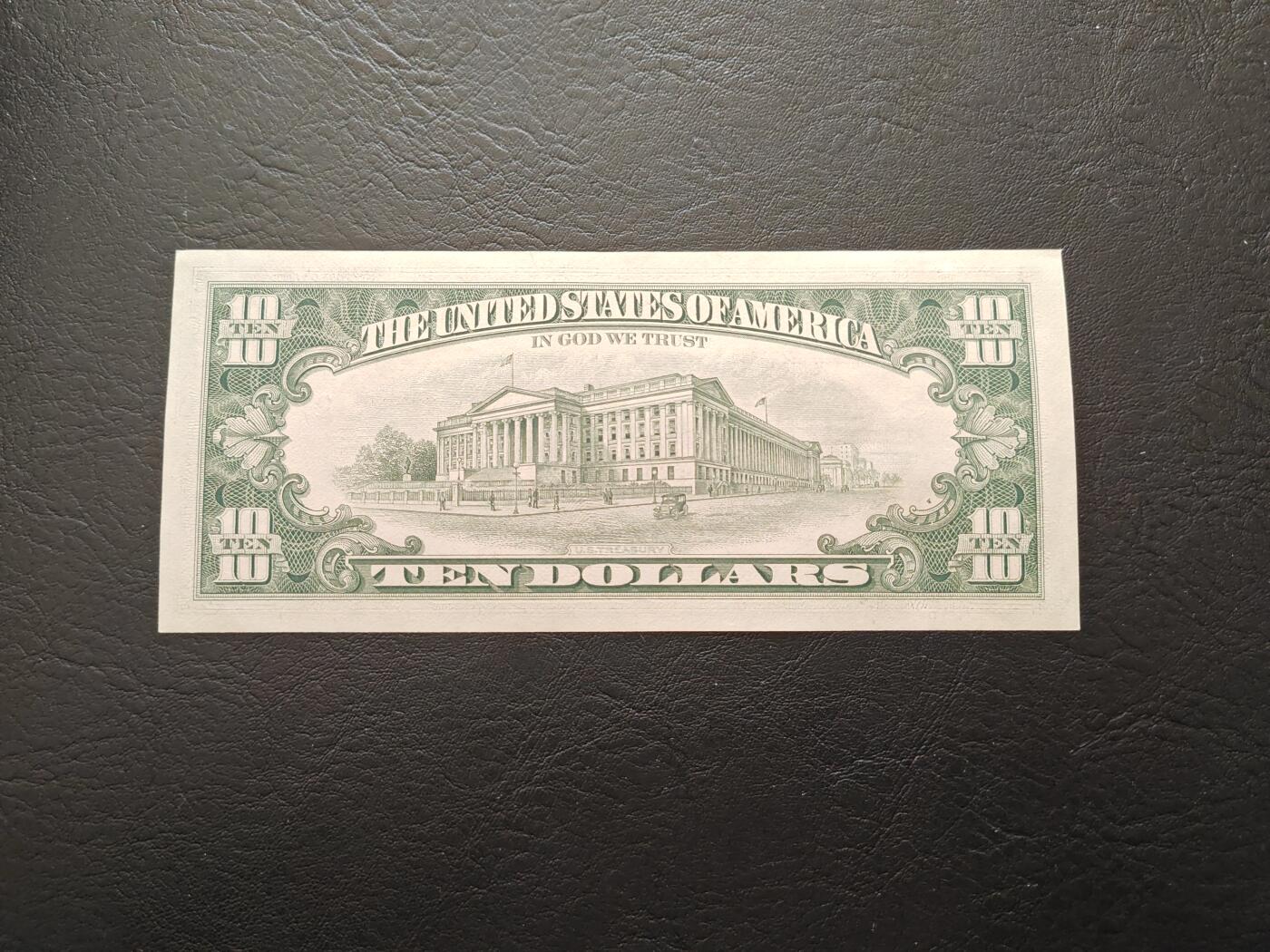 美国纸币 1985年 无4 小头版 10美元 全新UNC