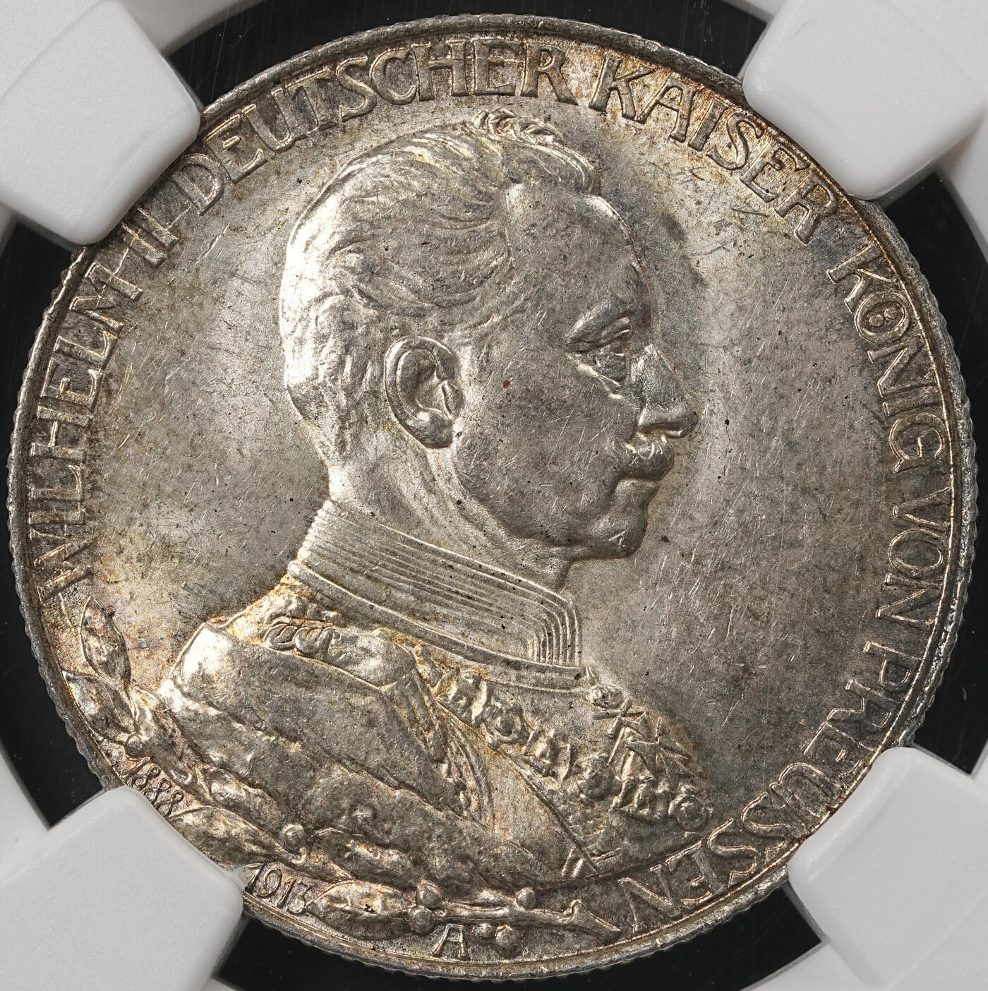 修遠堂世界钱币第五十三期 全场包邮 NGC MS63 1913年普鲁士威廉二世登基25周年纪念2马克银币