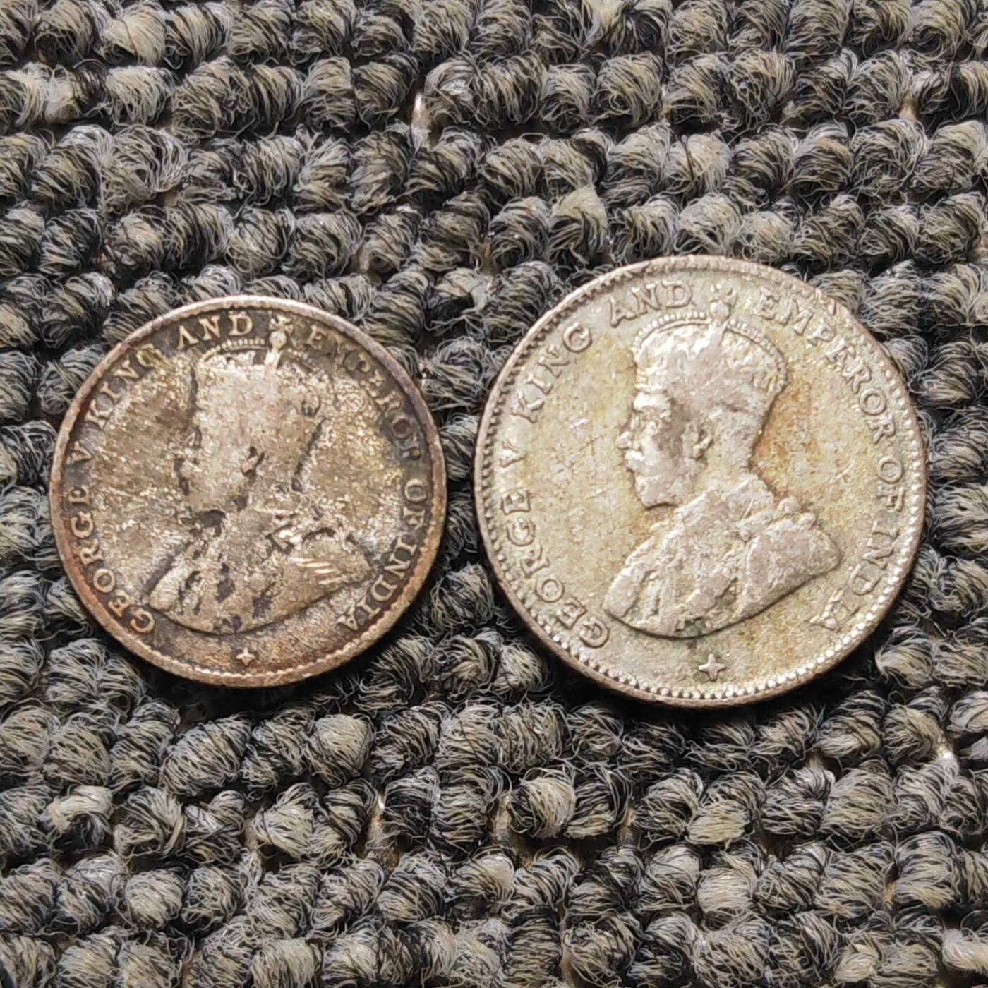 1918年英属海峡殖民地乔治五世小银币两枚