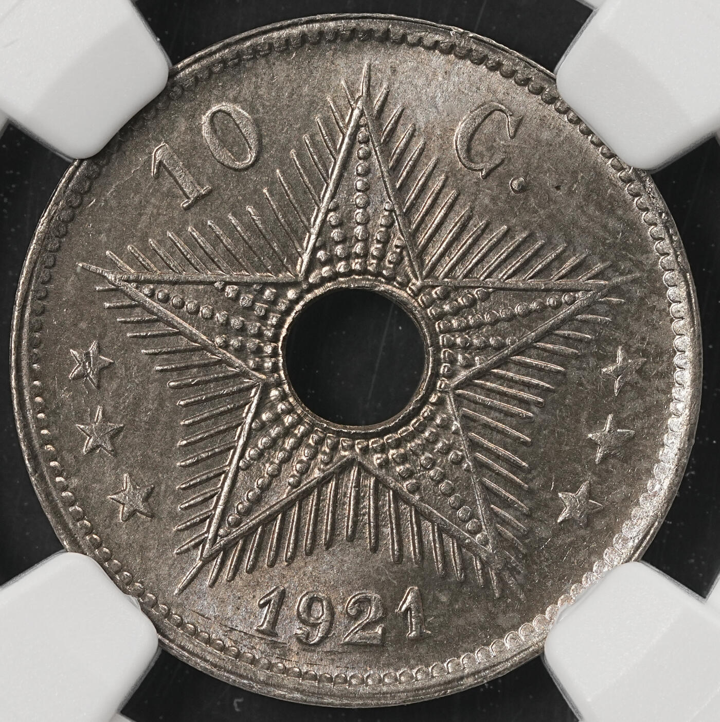 修遠堂世界钱币第五十三期 全场包邮 NGC MS64 1921年比属刚果中孔10分