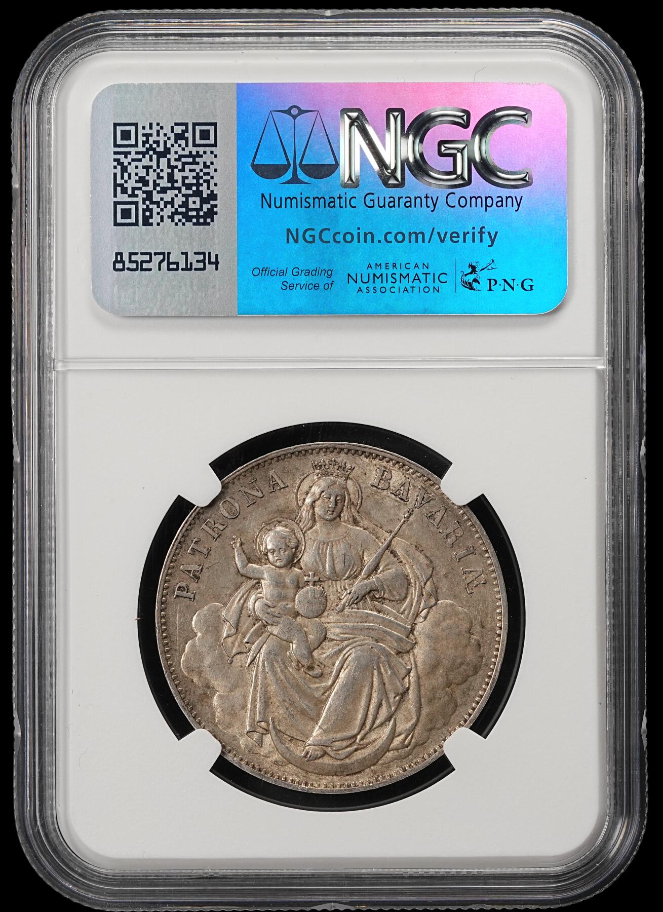 修遠堂世界钱币第五十三期 全场包邮 NGC AU58 1865年巴伐利亚圣母抱婴泰勒银币