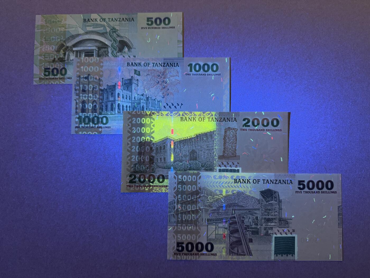《张总收藏》182期-新一年外币首拍 坦桑尼亚500-5000先令4张 UNC 2003年版 全程无4