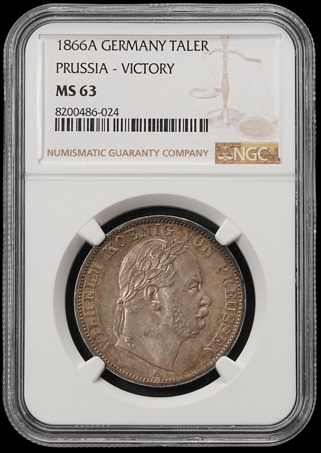 修遠堂世界钱币第五十三期 全场包邮 NGC MS63 1866年普鲁士-普奥战争胜利1泰勒银币