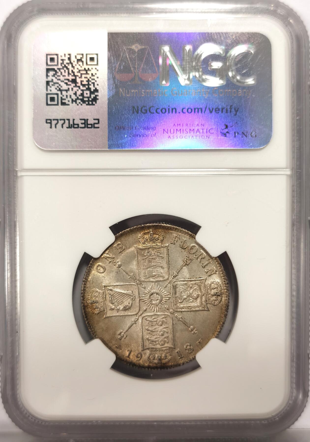 博洋堂世界钱币拍卖第106期（全场包邮） NGC MS64 1918年英国乔治五世弗洛林，非常漂亮的环彩，高银版非常少见，更高分近三枚，麦稀奇同分曾有800元成交