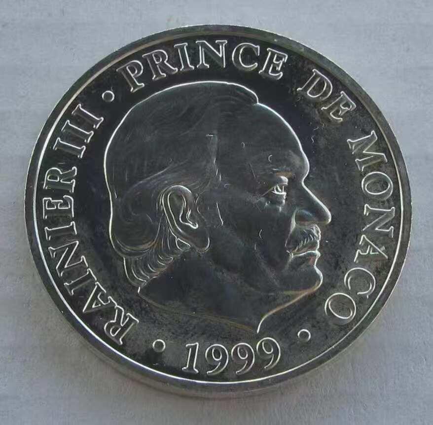 【币将精彩】世界钱币拍卖（2025-12-10） 摩纳哥1999年大公即位50周年纪念银币  面值100法郎，15克普制银币，品如图。