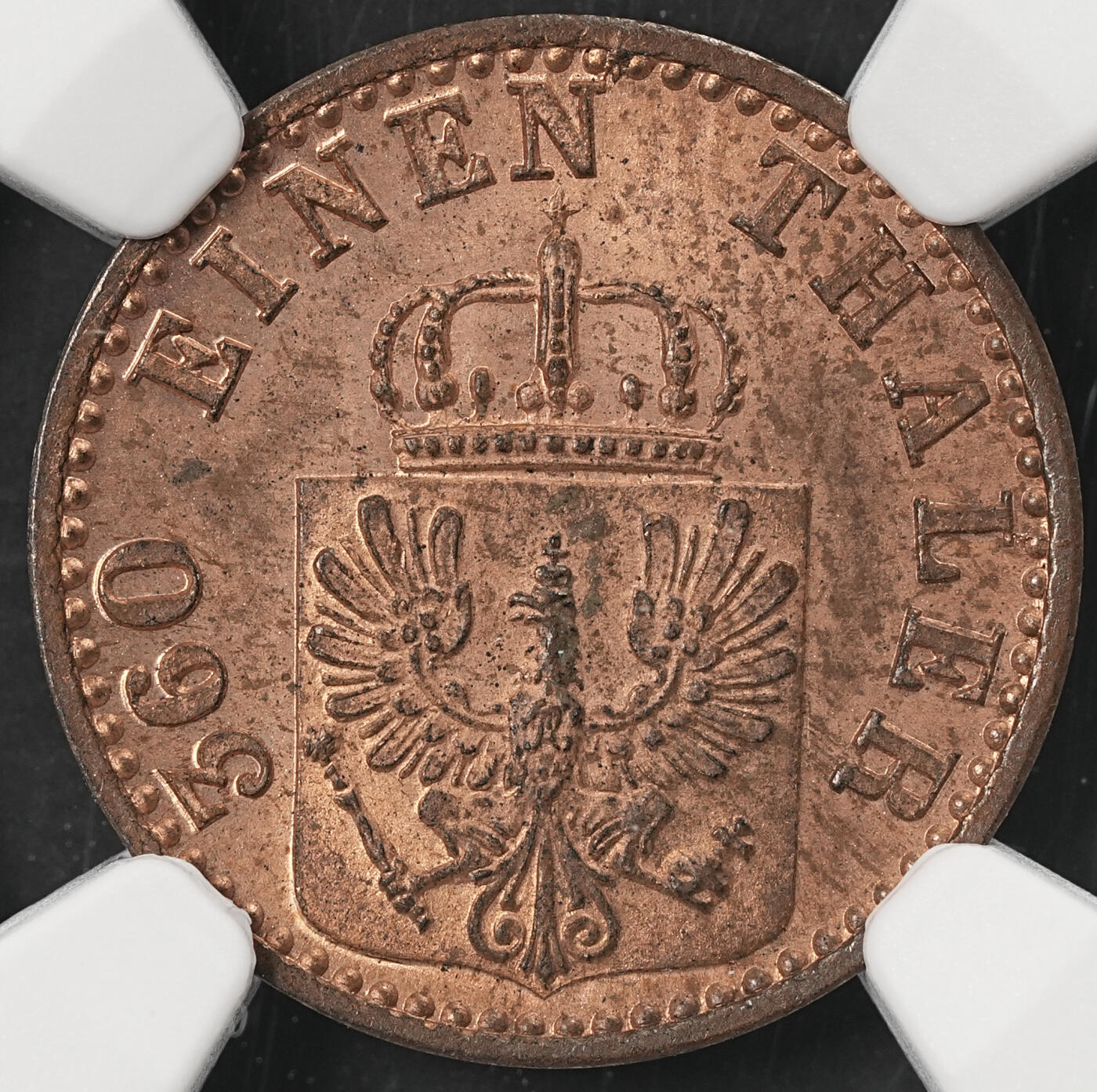 修遠堂世界钱币第五十三期 全场包邮 NGC MS65RB 1871年普鲁士1芬尼铜币