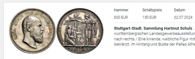 万国钱币拍卖第040期（万国2025新年大拍） PCGS SP62 1881年德国符腾堡公国斯图加特贸易展纪念大银章 五彩高浮雕名誉品 45.3MM 35.8G 同款24年7月6K+成交