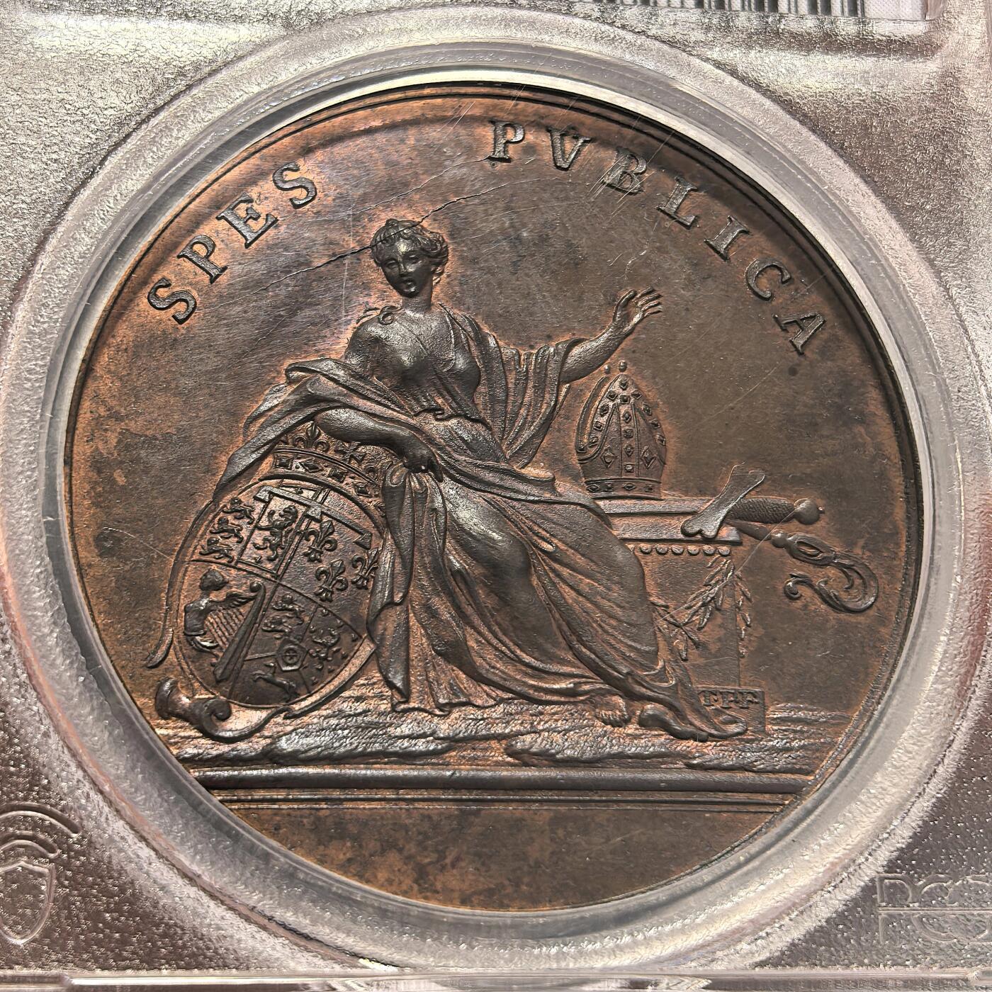 博洋堂世界钱币拍卖第106期（全场包邮） PCGS MS64BN 1764年德国-英国弗雷德里克王子当选为奥斯纳布吕克主教区的王子-选帝侯原铸大铜章。极罕见品种，N、P双料唯一冠军分，直径41mm。主图案为希望女神半倚在徽章盾牌上。18世纪大型铜章巅峰之作，地面、盾牌徽章以及主教冠的精细刻画令人叹为观止，铜光犹存，镜面底板，所见最佳。