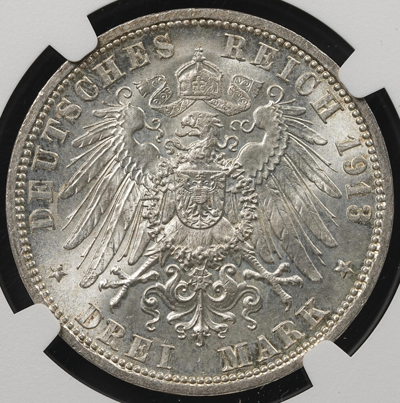 修遠堂世界钱币第五十三期 全场包邮 NGC MS63+ 1913年普鲁士威廉二世登基25周年纪念3马克银币