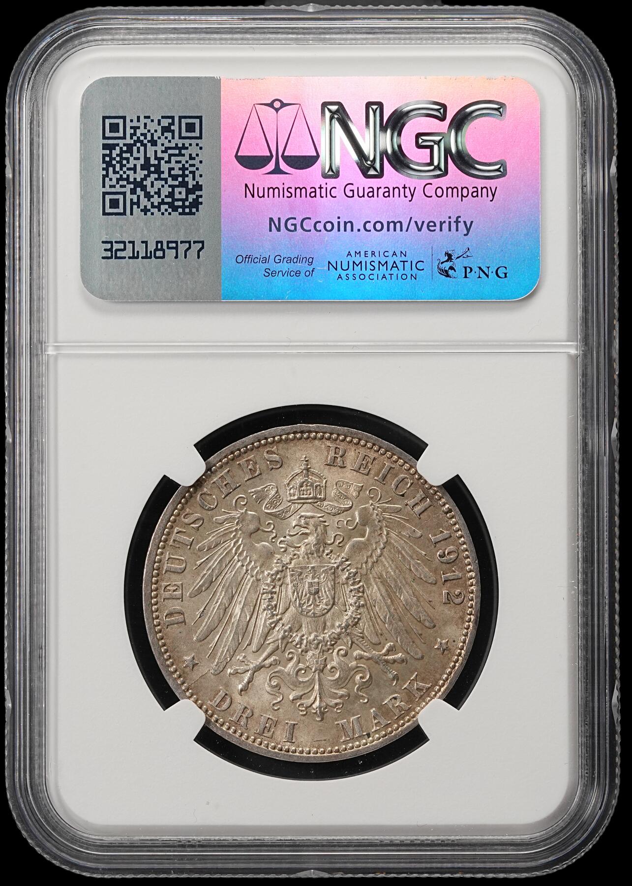 修遠堂世界钱币第五十三期 全场包邮 NGC MS66 1912年汉堡3马克银币 高分收藏级