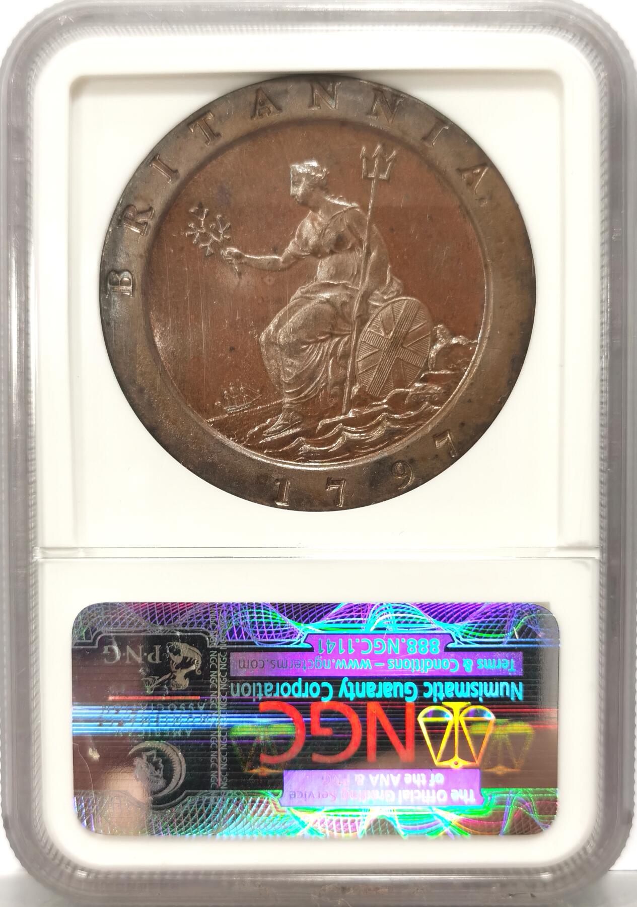 博洋堂世界钱币拍卖第106期（全场包邮） NGC MS64BN 英国车轮2便士1797年SOHO铜币，大巧克力