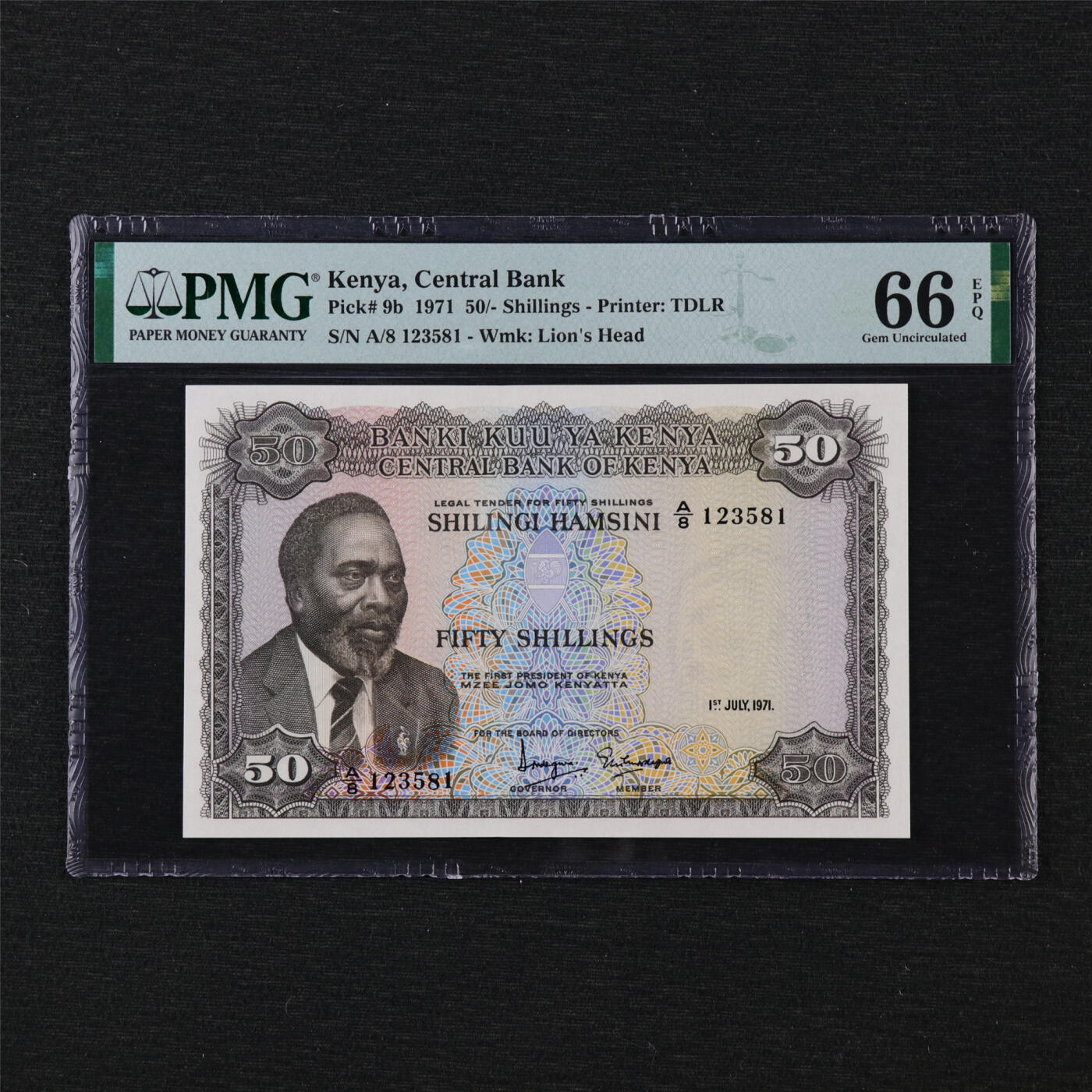 【亘邦收藏】第203期拍卖 1971年 肯尼亚50先令 PMG 66EPQ A/8 123581