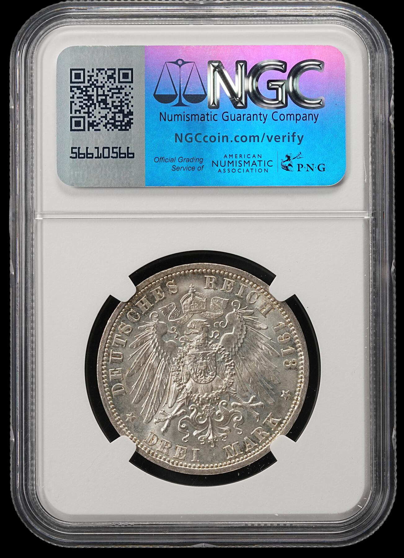 修遠堂世界钱币第五十三期 全场包邮 NGC MS63+ 1913年普鲁士威廉二世登基25周年纪念3马克银币
