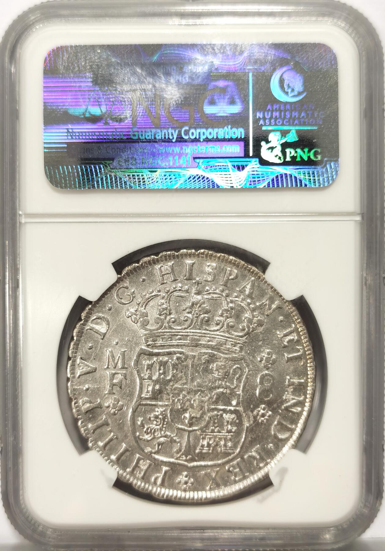 博洋堂世界钱币拍卖第106期（全场包邮） NGC XF45 1739年西属墨西哥8里亚尔银币，少见早期年份，正反状态相当不错，细节底板均上佳。NGC早期老盒子明显低评，墨西哥早期地球双柱有此状态殊为难得。麦稀奇同年份55份有8400元成交
