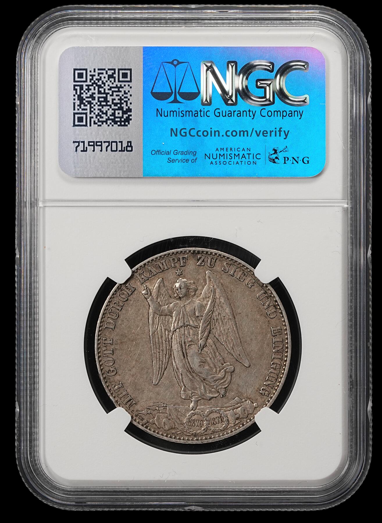 修遠堂世界钱币第五十三期 全场包邮 NGC AU55 1871年符腾堡-普法战争胜利1泰勒银币