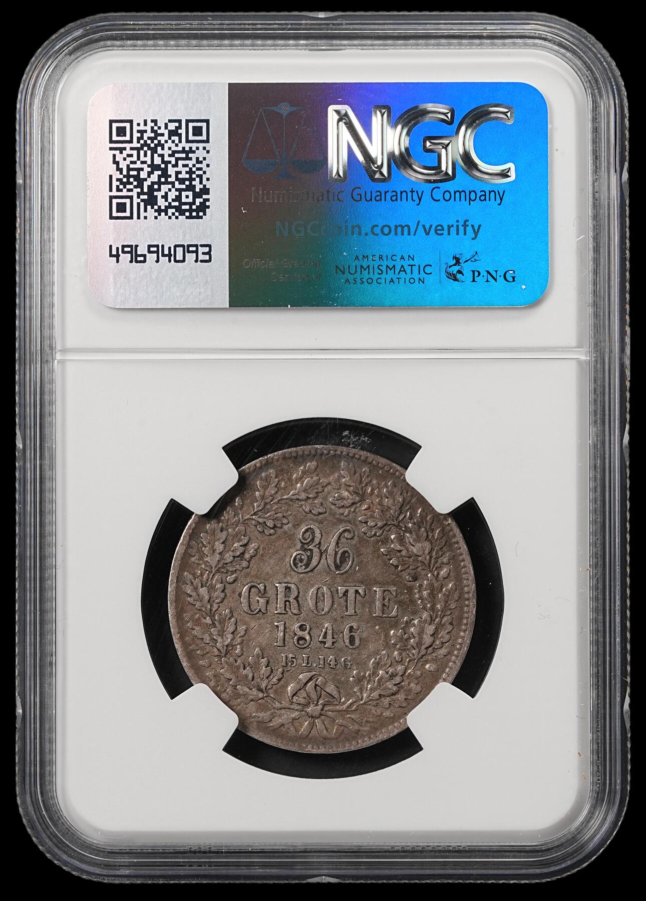 修遠堂世界钱币第五十三期 全场包邮 NGC XF45 1846年不莱美36格罗申银币