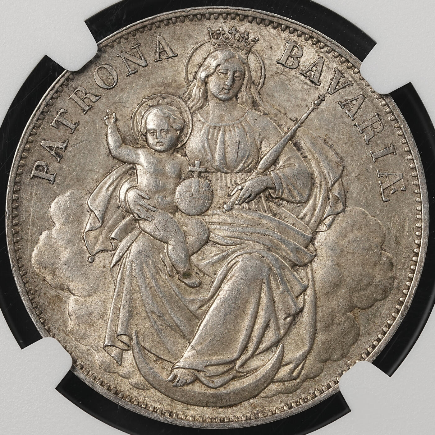 修遠堂世界钱币第五十三期 全场包邮 NGC AU58 1865年巴伐利亚圣母抱婴泰勒银币