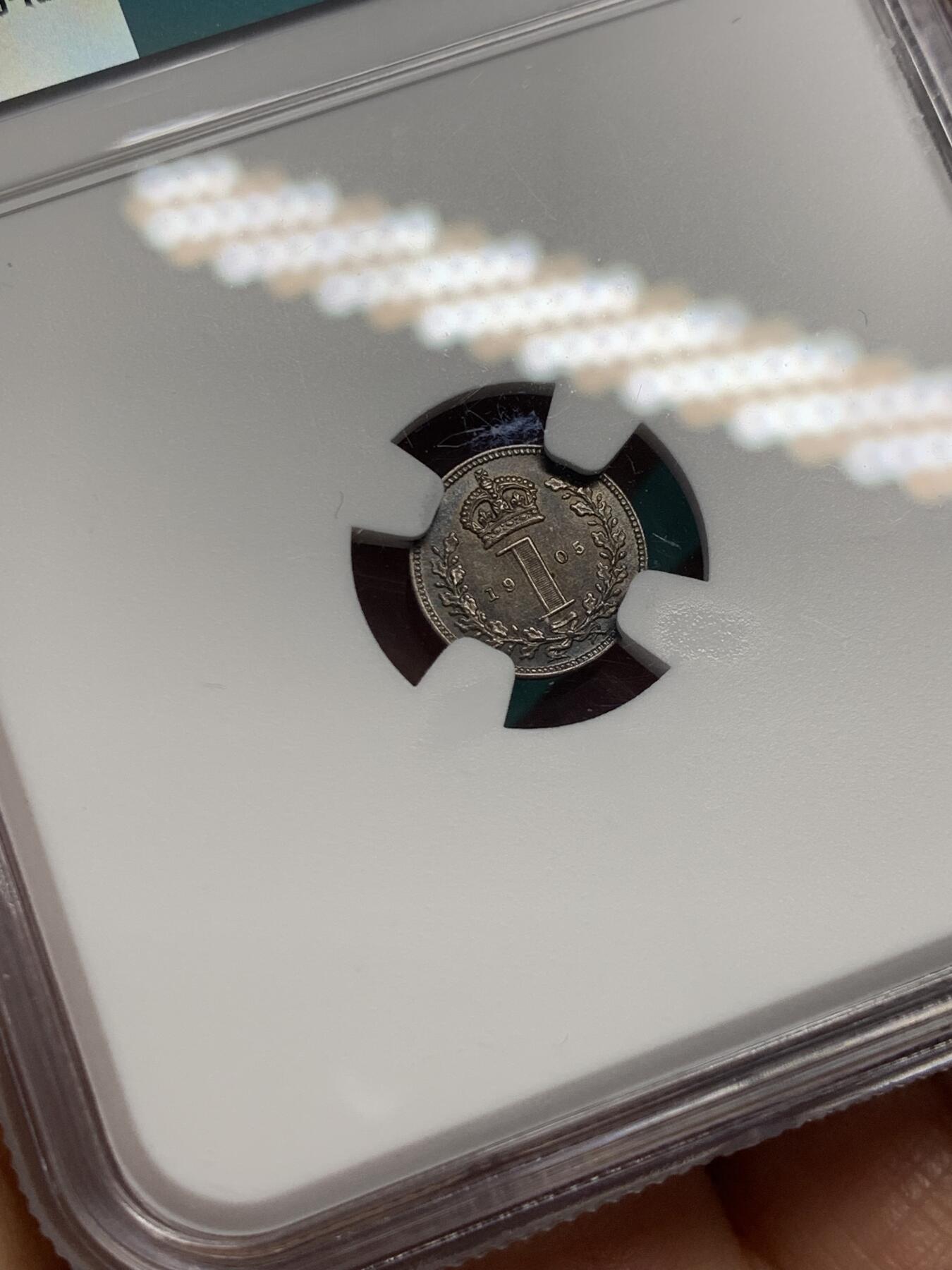 《竞宝斋》第344场 周日，周一，2场连拍 （全场包邮） NGC MS64 英国1905年爱七1便士濯足节银币
