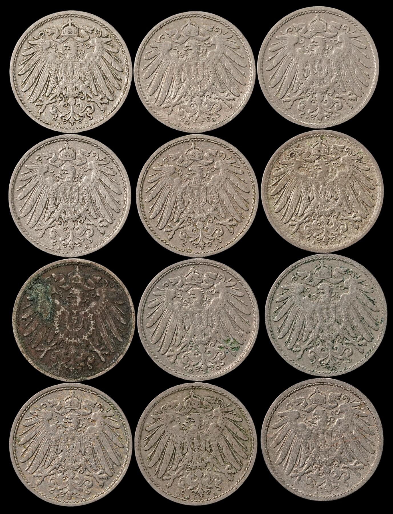 修遠堂世界钱币第五十三期 全场包邮 德意志第二帝国10芬尼一组 年份或者厂铭均不重复