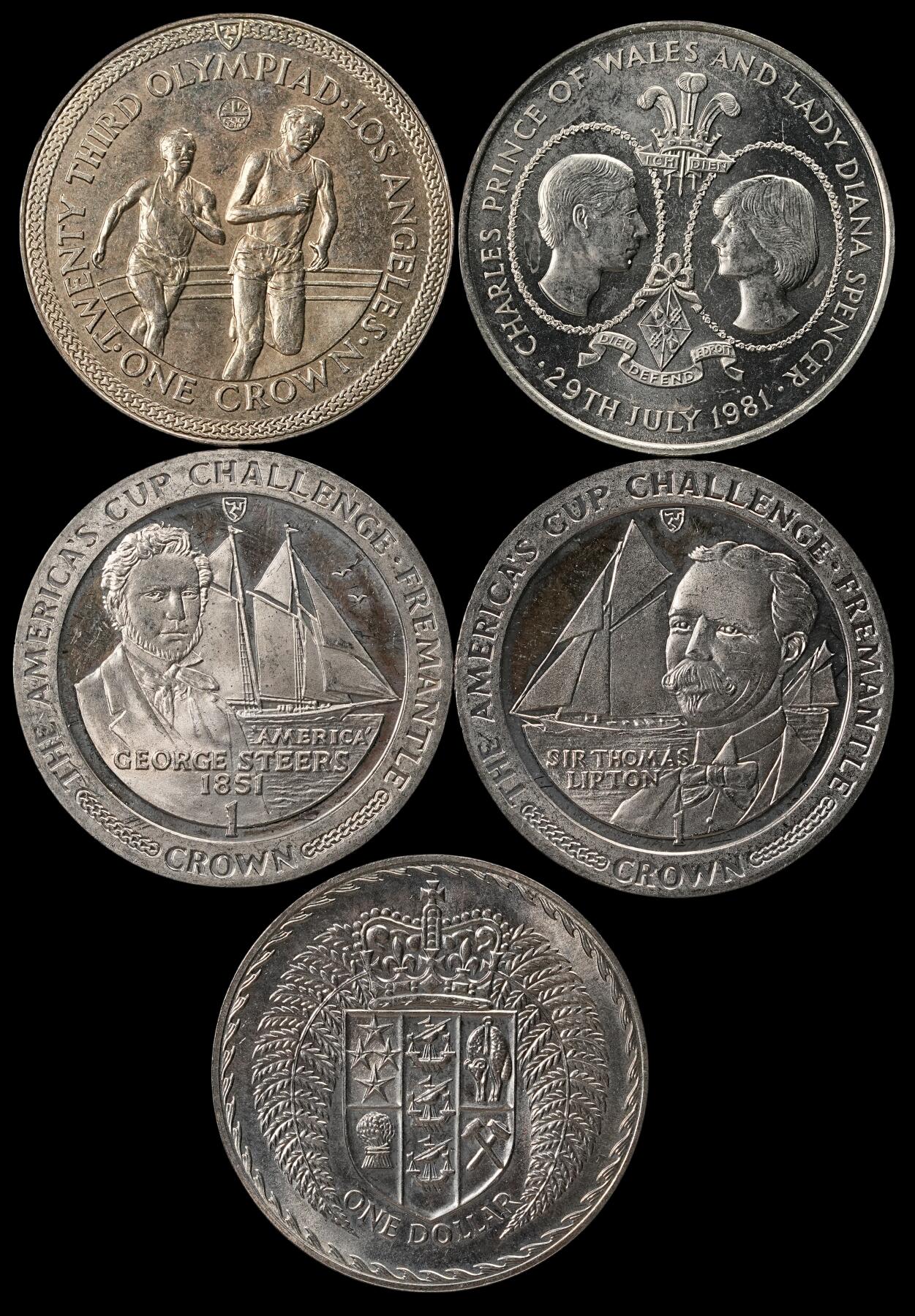 修遠堂世界钱币第五十三期 全场包邮 英国以及英联邦克朗型大镍币5枚