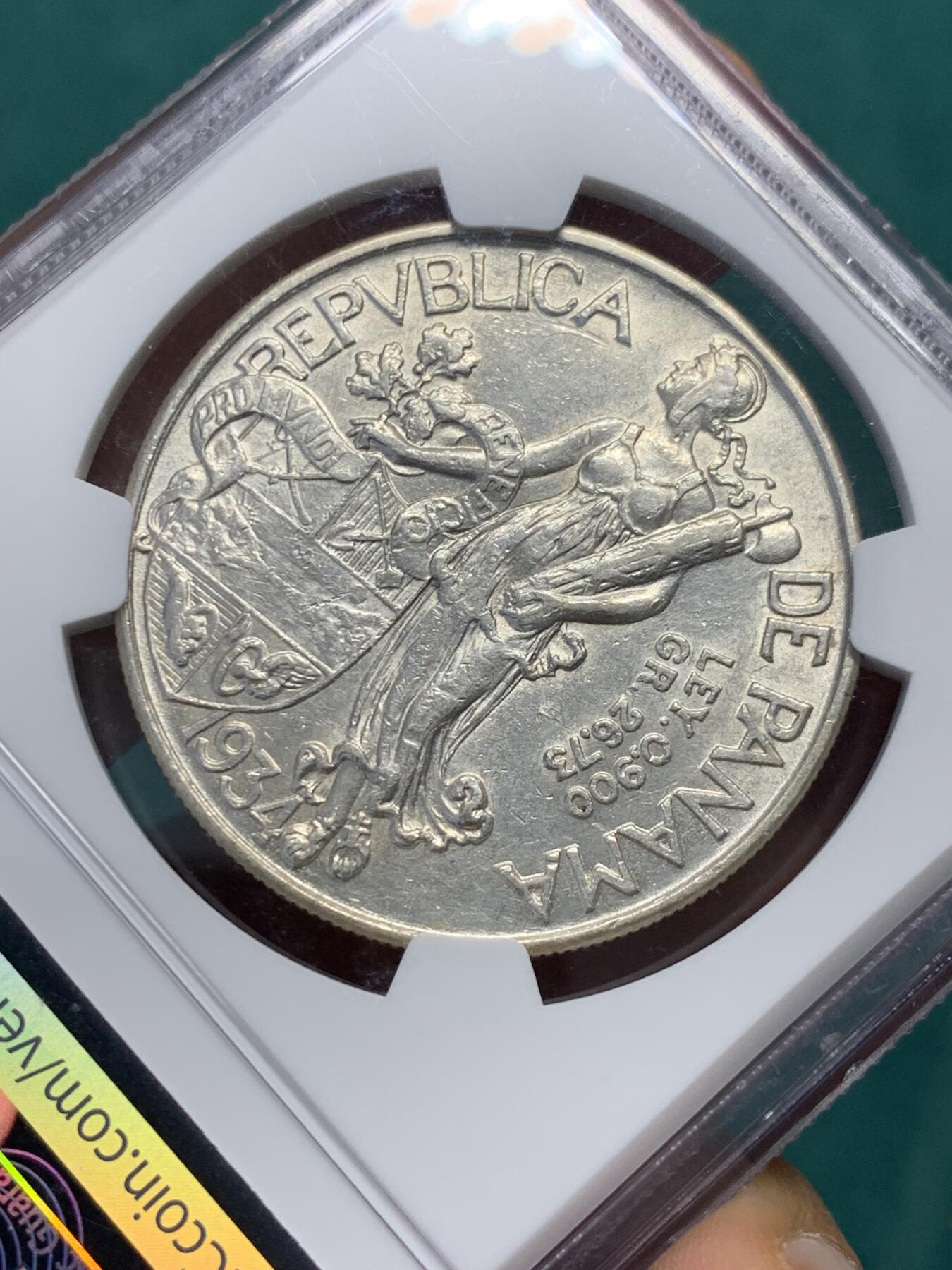 《竞宝斋》第344场 周日，周一，2场连拍 （全场包邮） NGC AU55 巴拿马1934年1巴波亚大银币 少发行量 不是常见的1947年