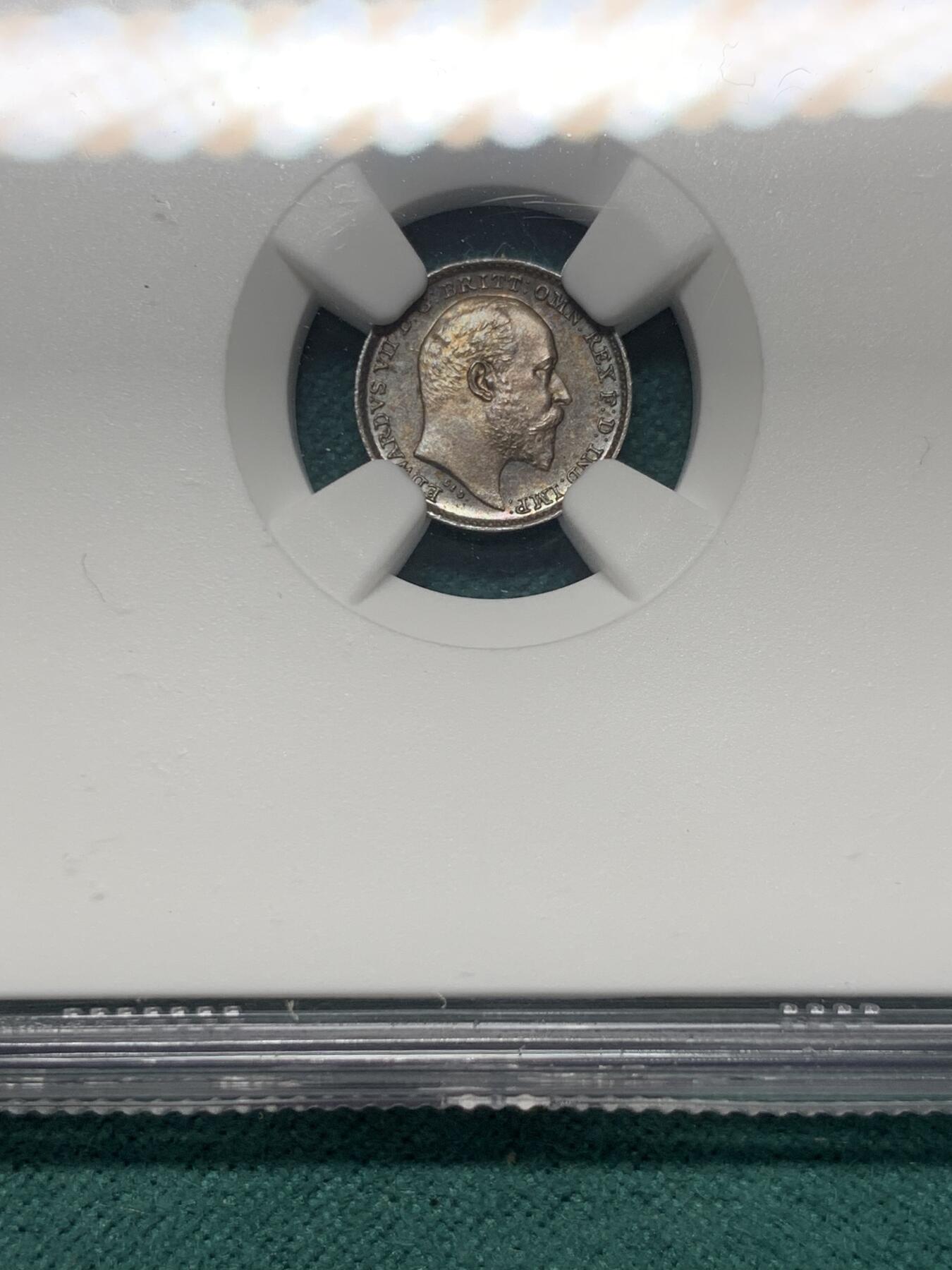 《竞宝斋》第344场 周日，周一，2场连拍 （全场包邮） NGC MS64 英国1905年爱七1便士濯足节银币