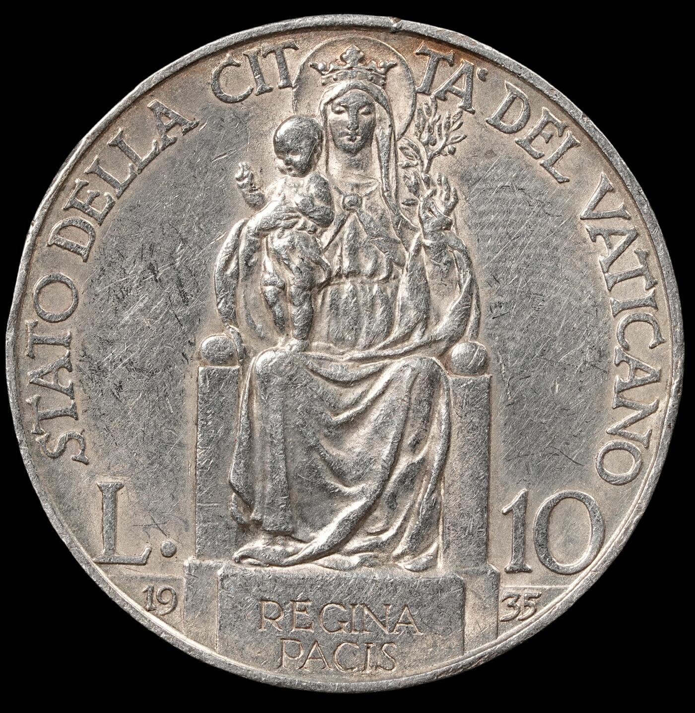 修遠堂世界钱币第五十三期 全场包邮 1935年梵蒂冈10里拉银币 9.98g