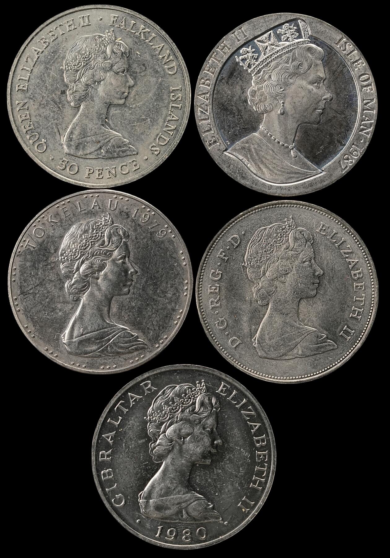 修遠堂世界钱币第五十三期 全场包邮 英国以及英联邦克朗型大镍币5枚