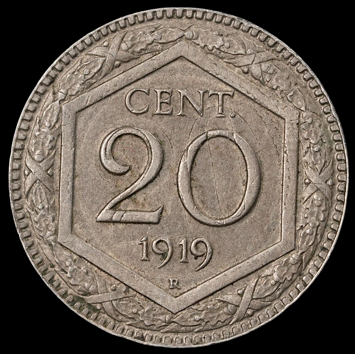 修遠堂世界钱币第五十三期 全场包邮 1919年意大利20分 打在1894年的20分上