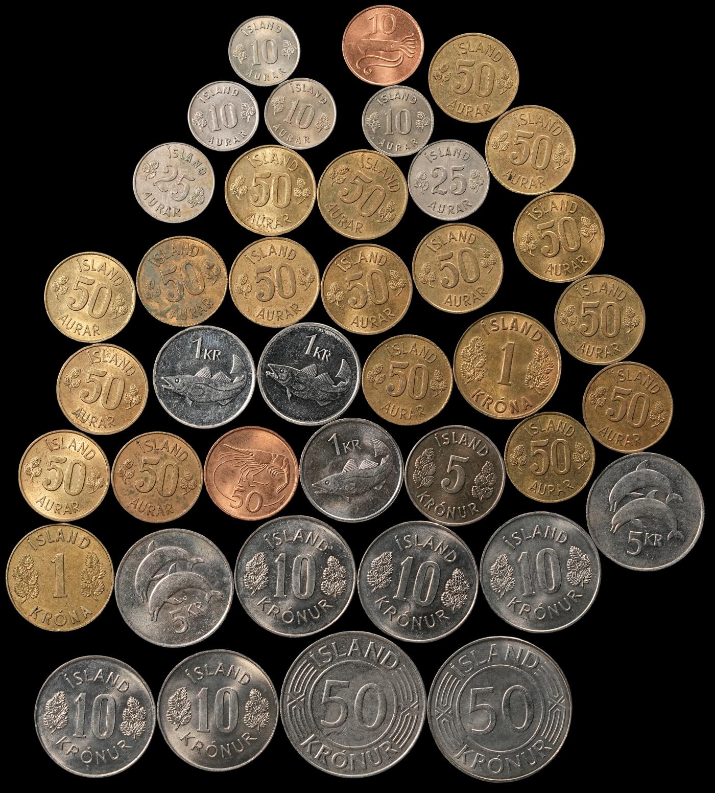 修遠堂世界钱币第五十三期 全场包邮 冰岛现代币一组 大部分未流通