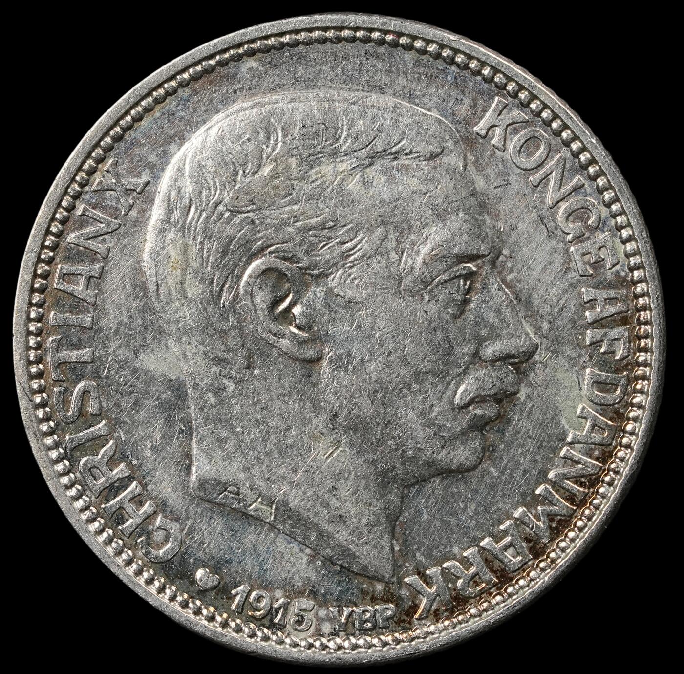 修遠堂世界钱币第五十三期 全场包邮 1915年丹麦海豚1克朗银币 7.50g