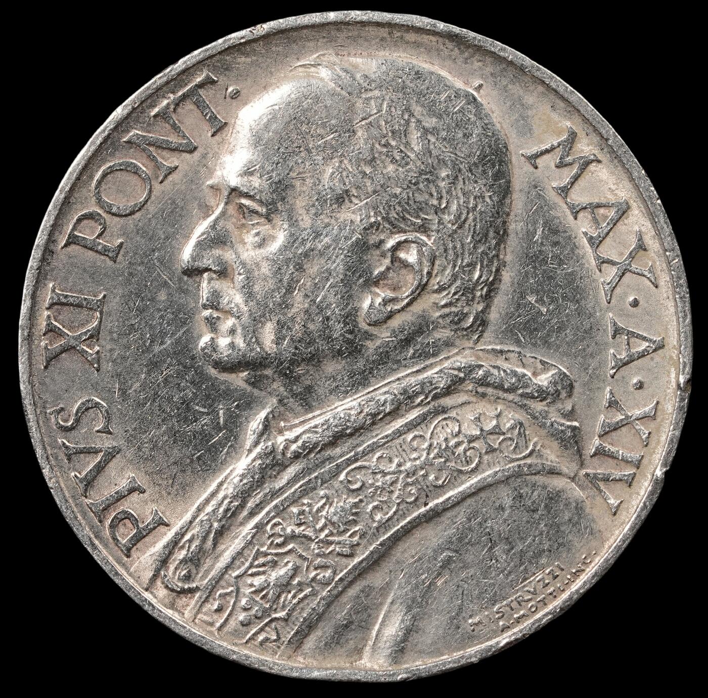 修遠堂世界钱币第五十三期 全场包邮 1935年梵蒂冈10里拉银币 9.98g