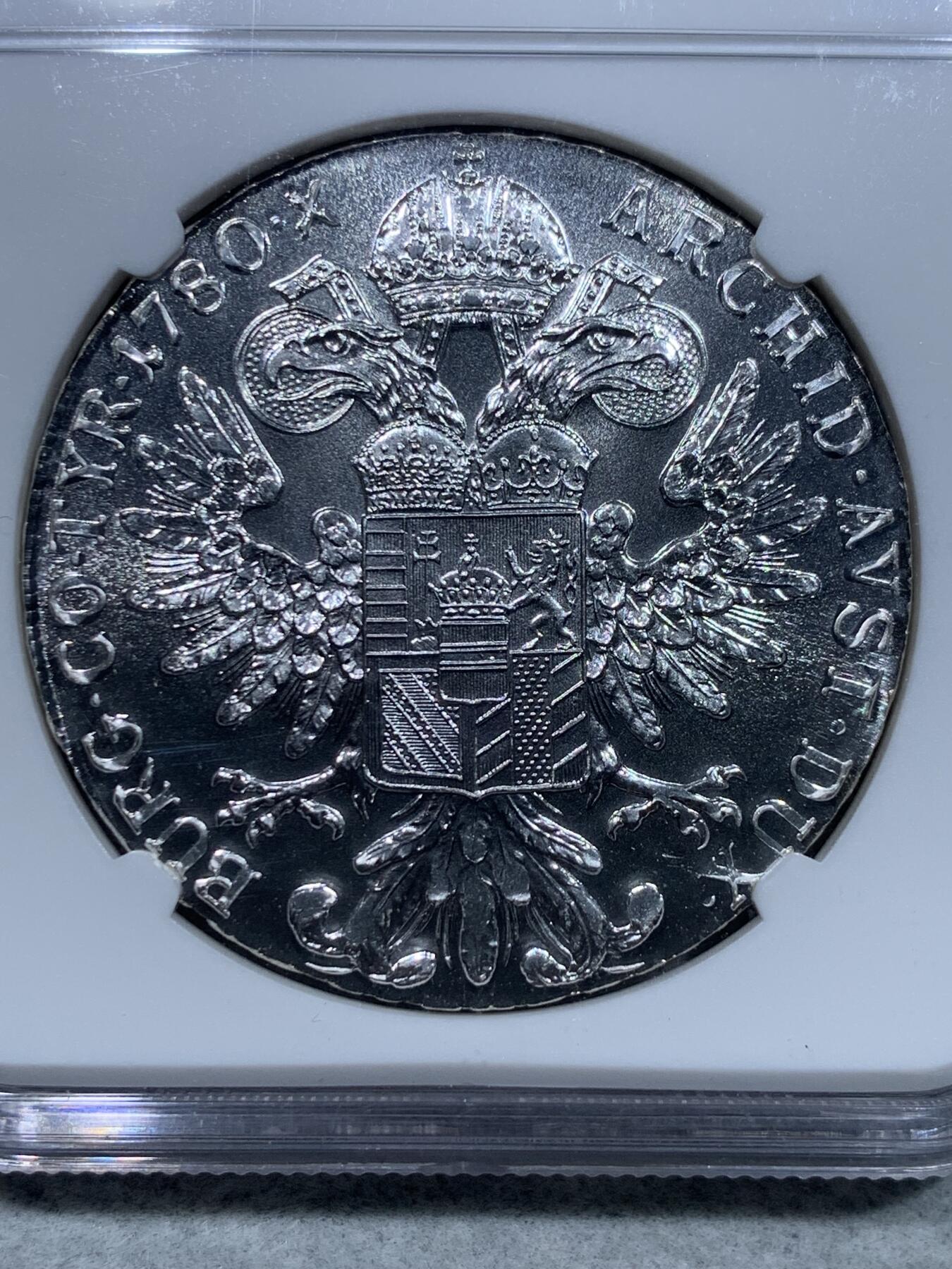 《竞宝斋》第344场 周日，周一，2场连拍 （全场包邮） NGC MS66 奥匈帝国1780年奥地利女王大奶妈1泰勒官方后铸版银币