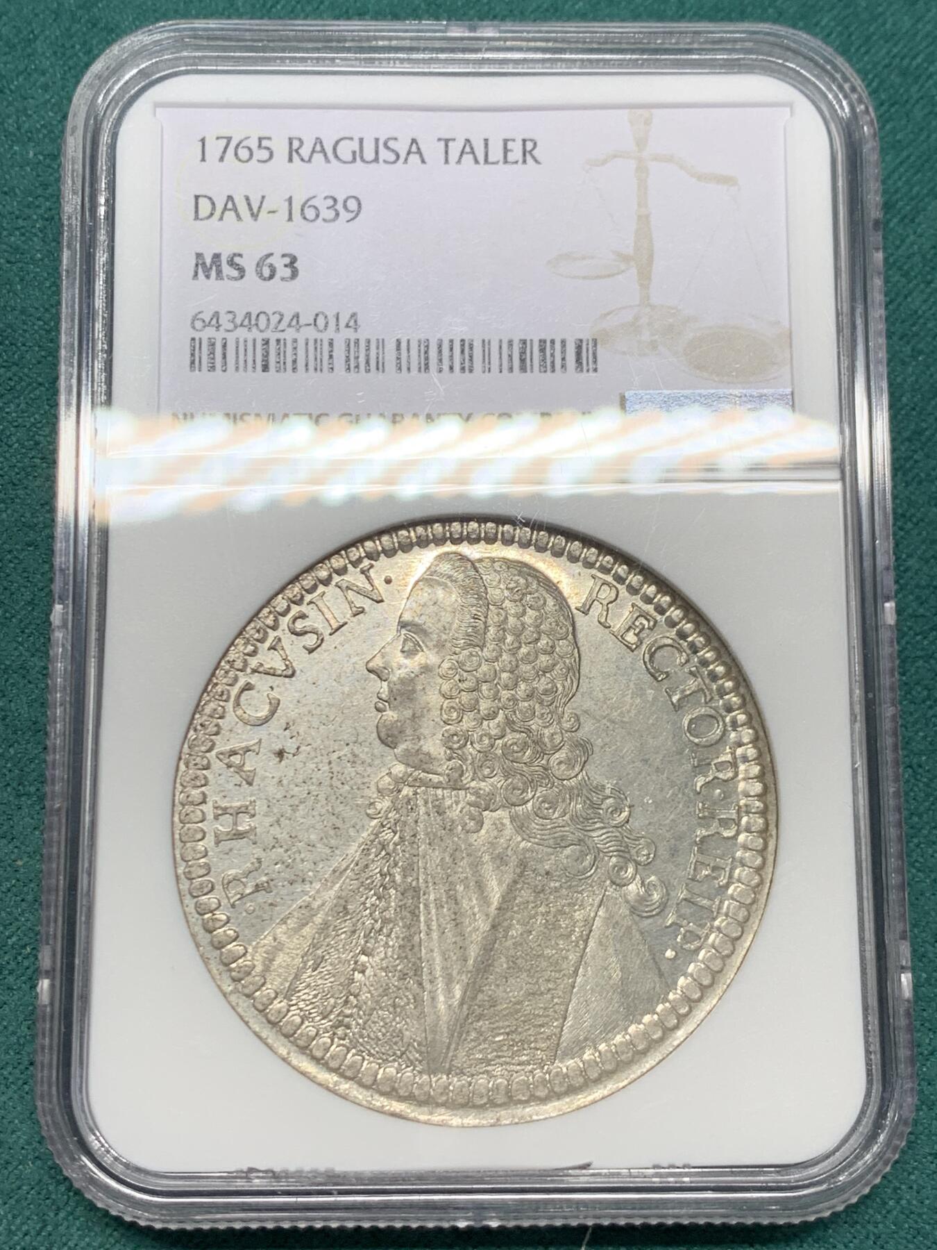 《竞宝斋》第344场 周日，周一，2场连拍 （全场包邮） 唯一冠军分 NGC MS63 拉古萨 1765年 泰勒大银币  发卷全深打 PL底板 状态是难得了 不可错过