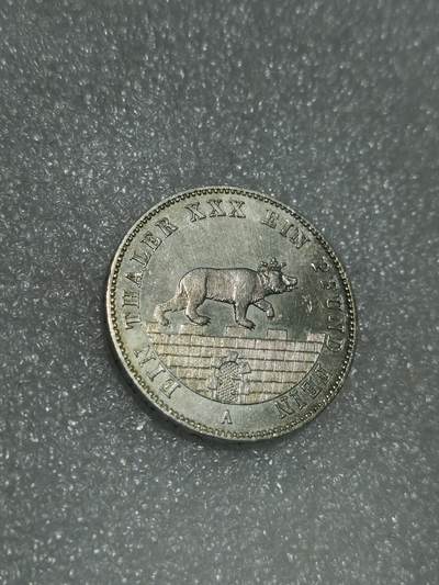 天下钱庄裸币专场 - 1861德国安哈特小熊爬墙1泰勒银币