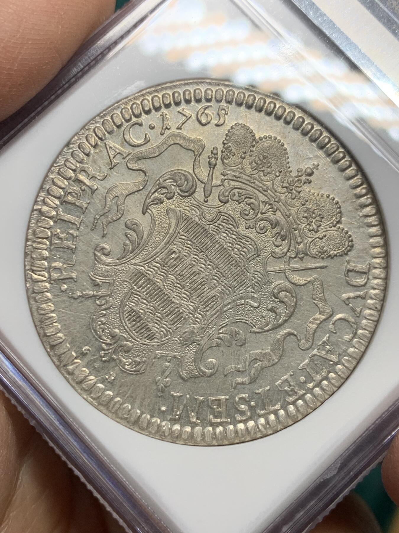 《竞宝斋》第344场 周日，周一，2场连拍 （全场包邮） 唯一冠军分 NGC MS63 拉古萨 1765年 泰勒大银币  发卷全深打 PL底板 状态是难得了 不可错过