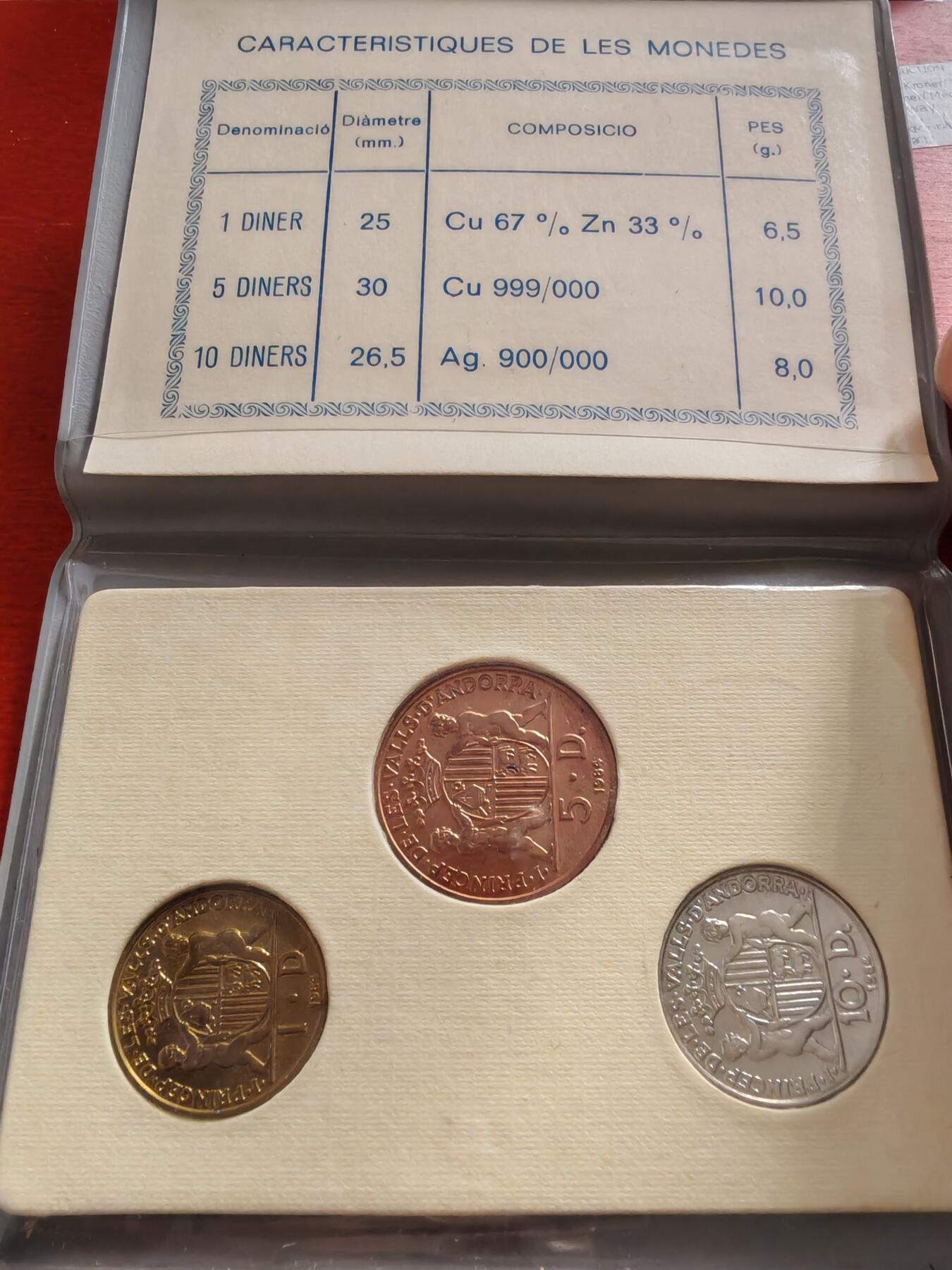 长老汇龙年精选第四十二场拍卖 1984安道尔铜银币三枚，1、5、10第纳尔，卡装，7500套