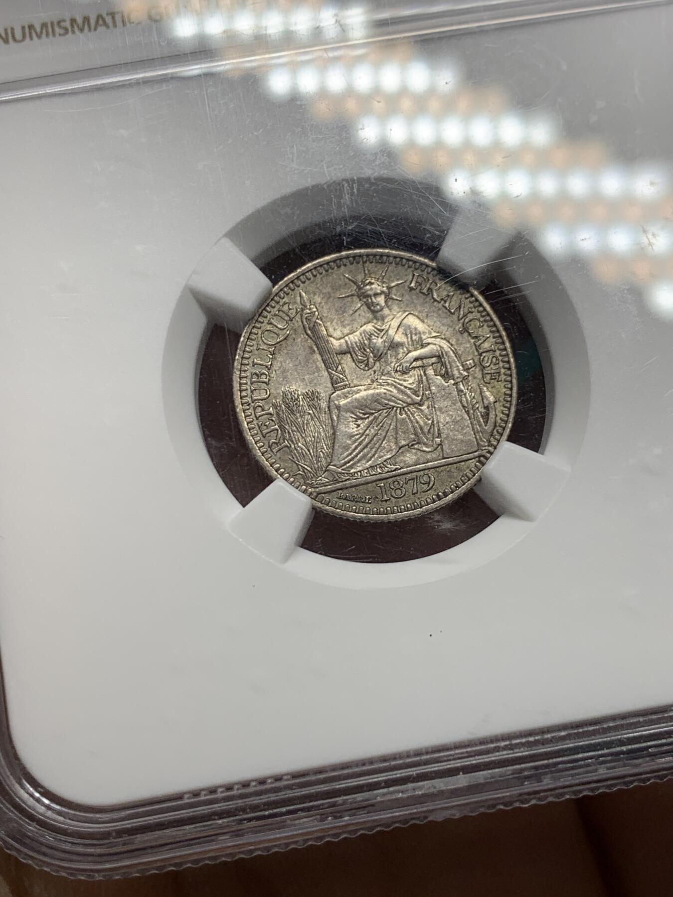 《竞宝斋》第344场 周日，周一，2场连拍 （全场包邮） NGC AU58 法属交趾支那1879A坐洋10分银币 非常见法属印支 大特年 40万枚 十分罕见的品种