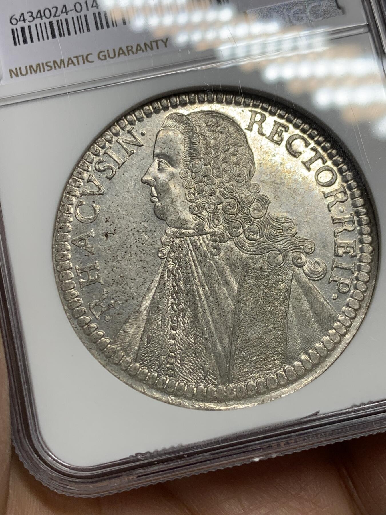 《竞宝斋》第344场 周日，周一，2场连拍 （全场包邮） 唯一冠军分 NGC MS63 拉古萨 1765年 泰勒大银币  发卷全深打 PL底板 状态是难得了 不可错过